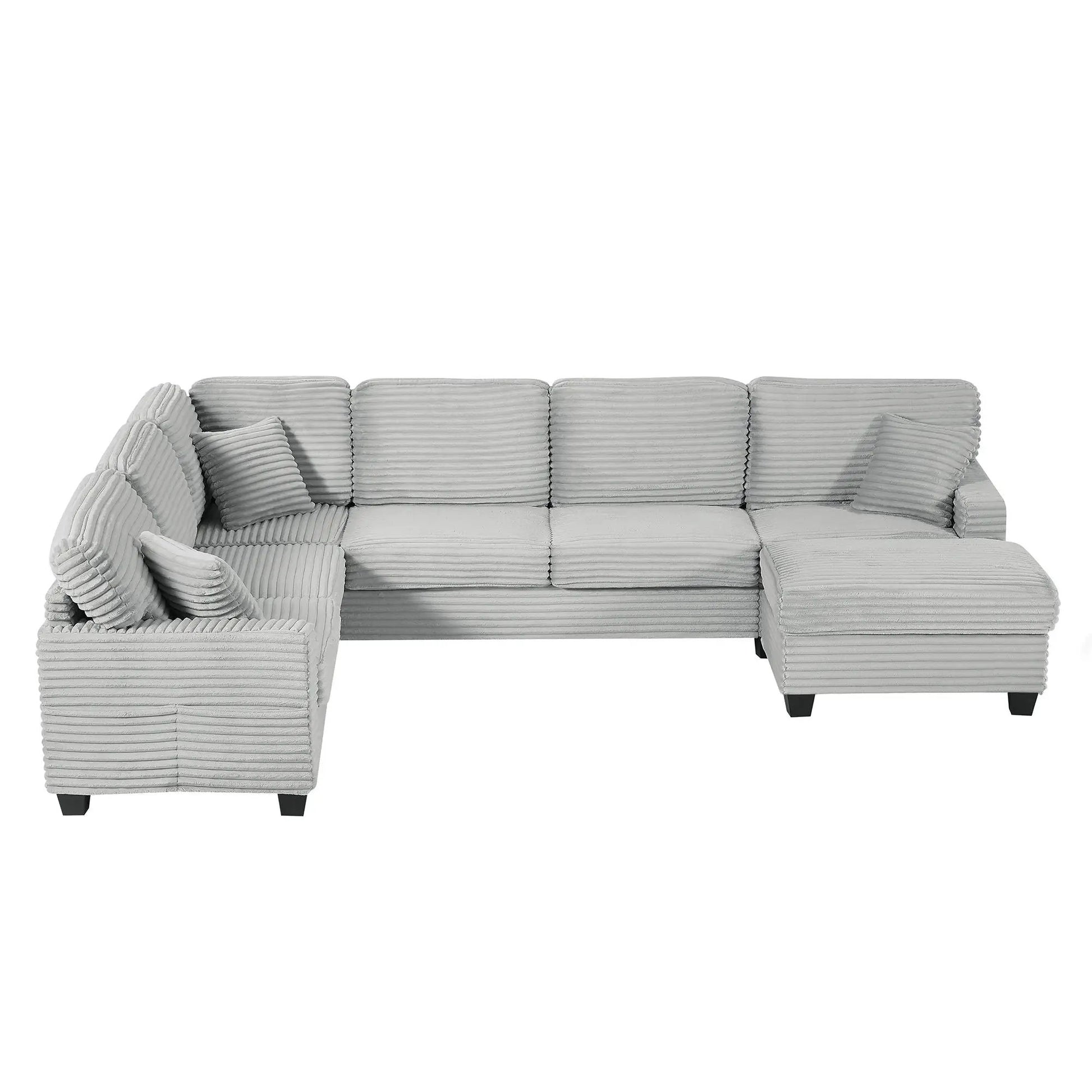 U-shaped sectional sofa with movable ottoman and side pockets in gray fabric, 2-piece on Tampa Home & Garden Store