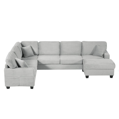 U-shaped sectional sofa with movable ottoman and side pockets in gray fabric, 2-piece on Tampa Home & Garden Store