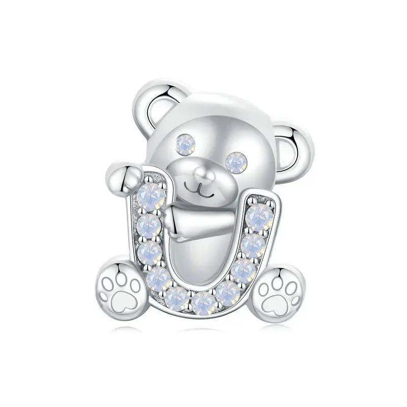 Valentine's bear charm S925 sterling silver with crystal bead horseshoe FLIPSTYLEZLLC on Tampa Home & Garden Store