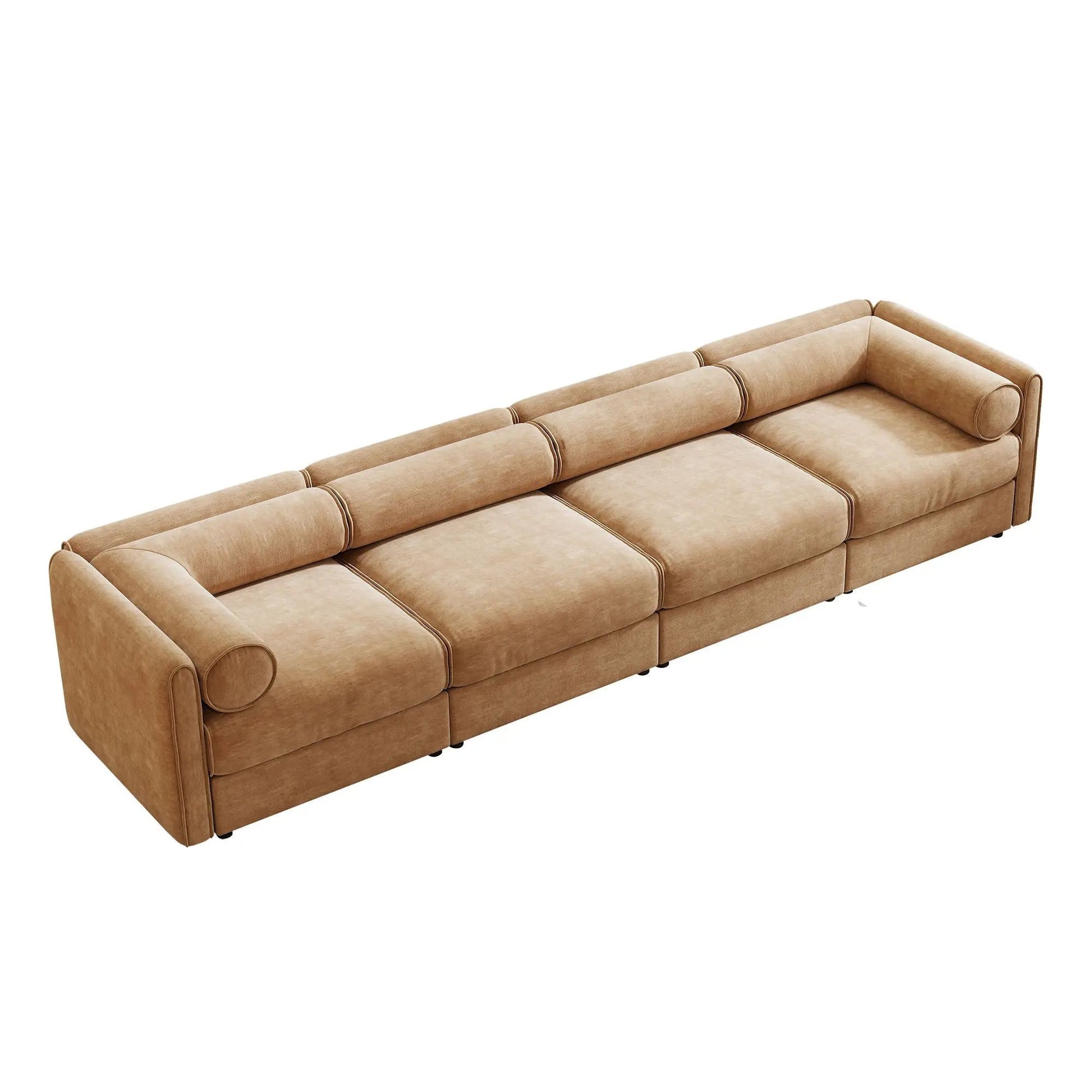 Stylish Sofa With Storage, Cylindrical Backrest, tan suede upholstery by Unique Piece Furniture on Tampa Home & Garden Store