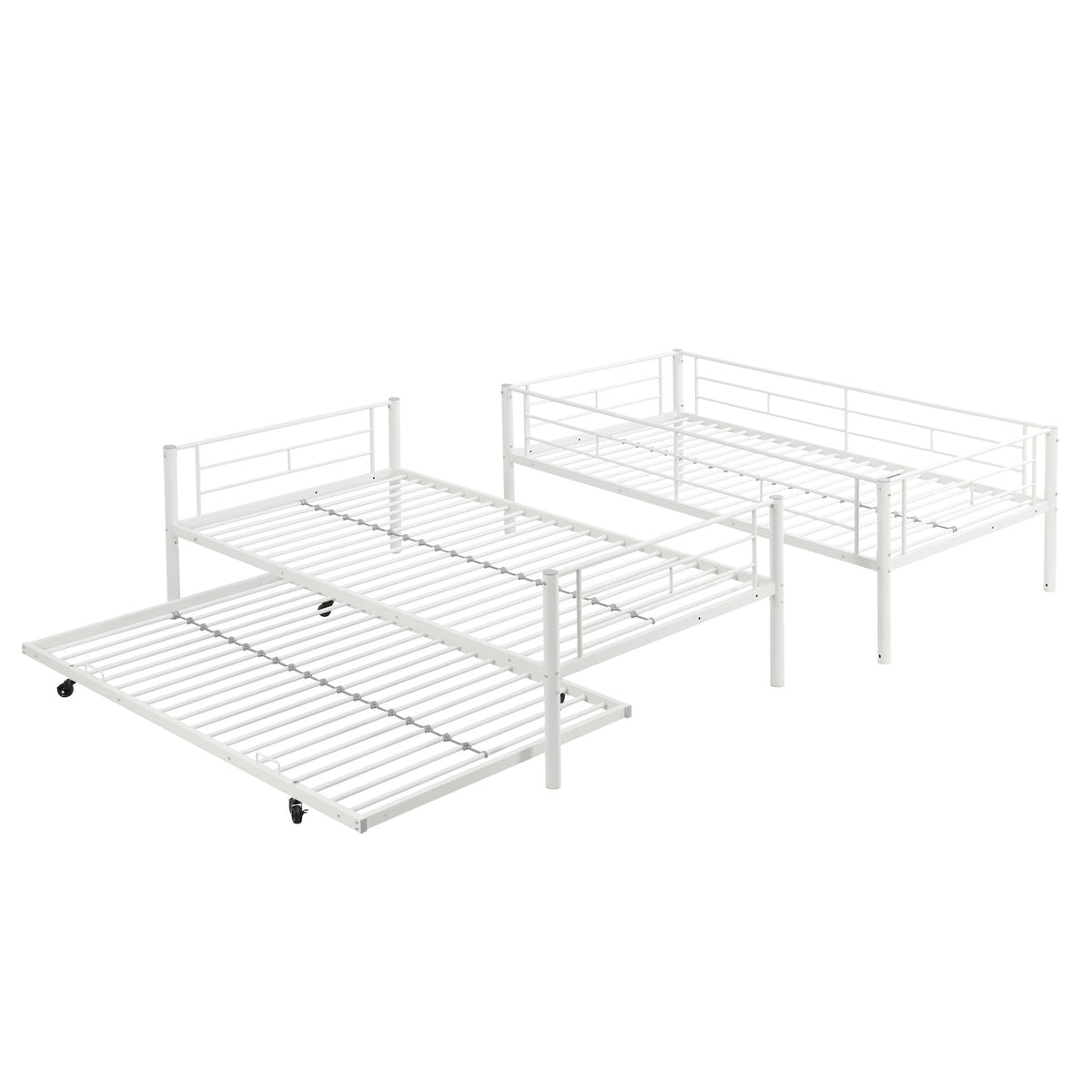 Bunk bed with trundle in white metal by HouseOfZazla with top bunk guard rails on Tampa Home & Garden Store