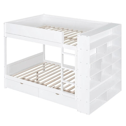 Bunk bed with 2 drawers and multi-layer cabinet, white finish by Unique Piece Furniture on Tampa Home & Garden Store