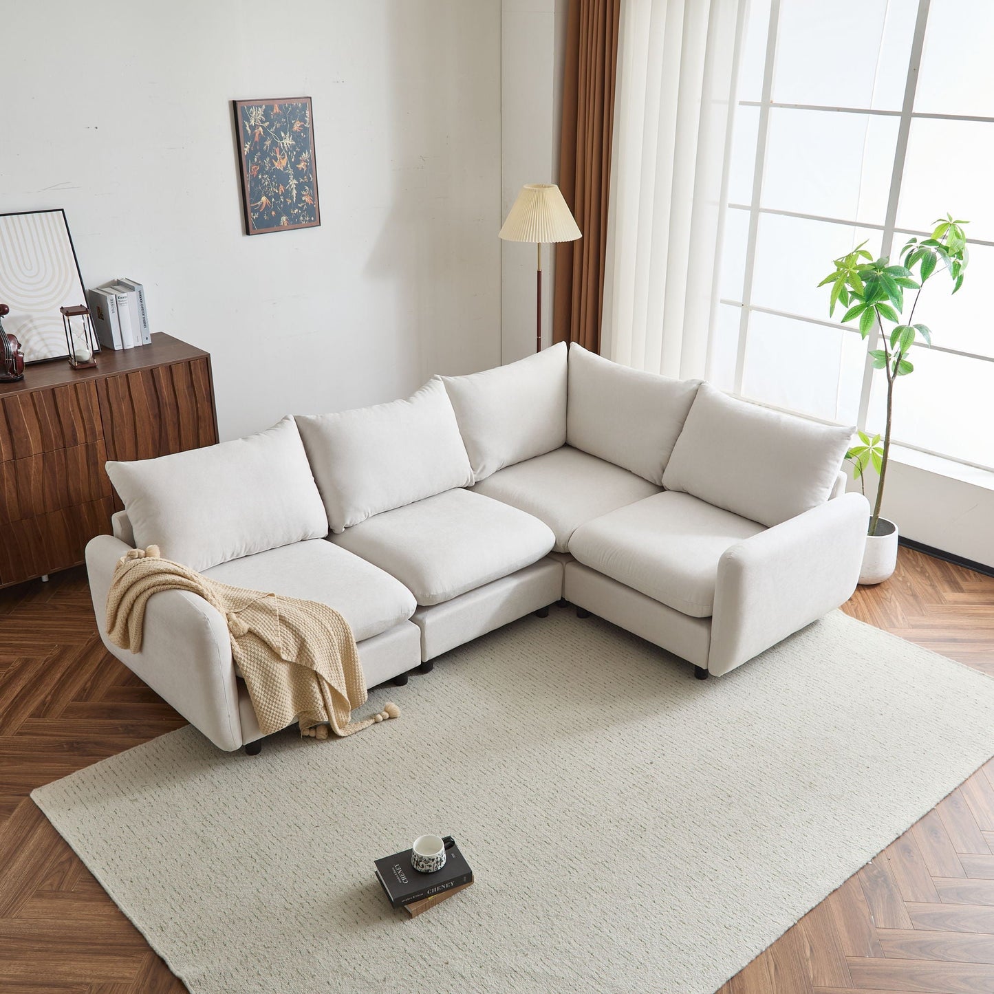 Modular Free Combination Sectional Sofa Couch, light beige fabric, stationary on Tampa Home & Garden Store