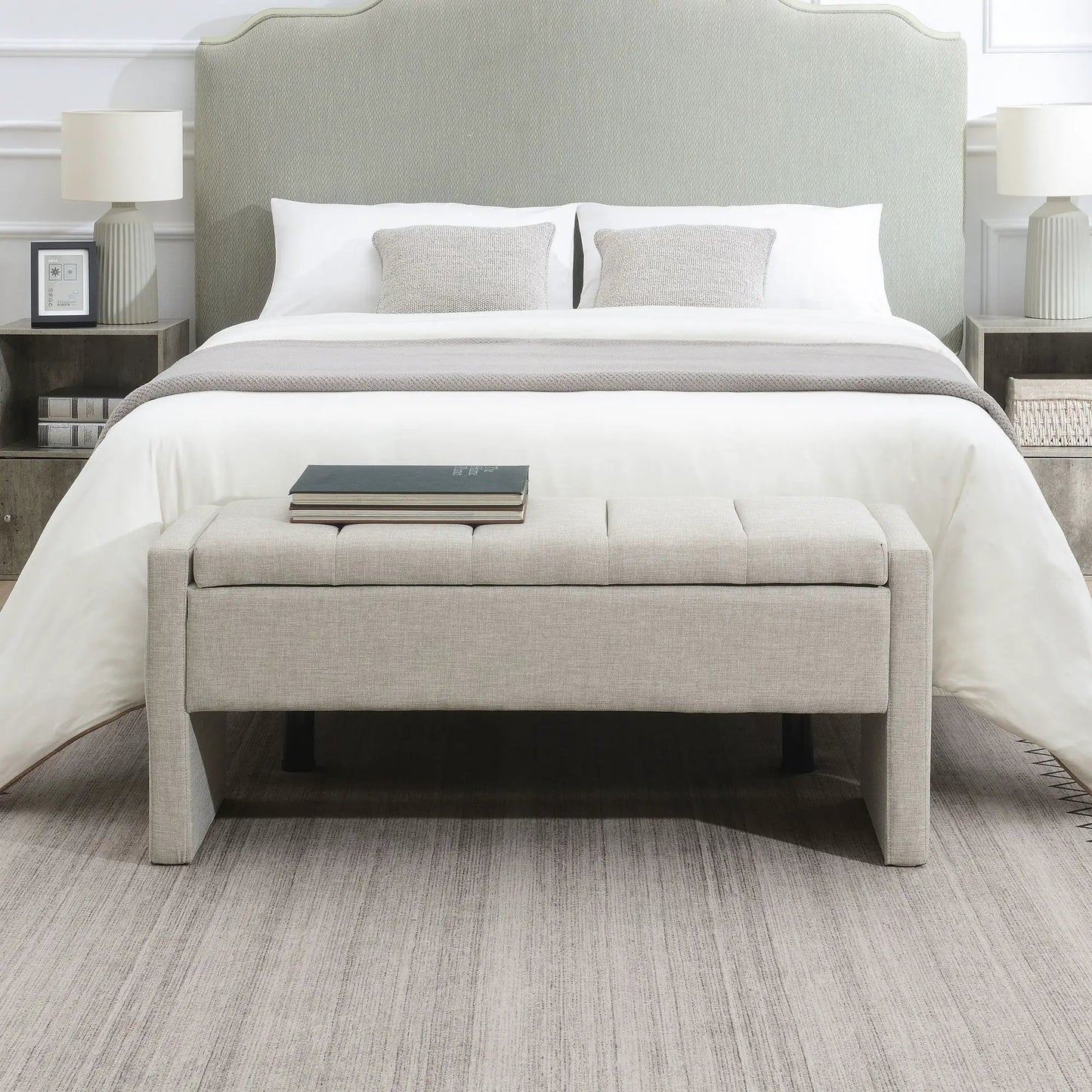 Modern upholstered bed end bench with storage, gray fabric, Unique Piece Furniture on Tampa Home & Garden Store
