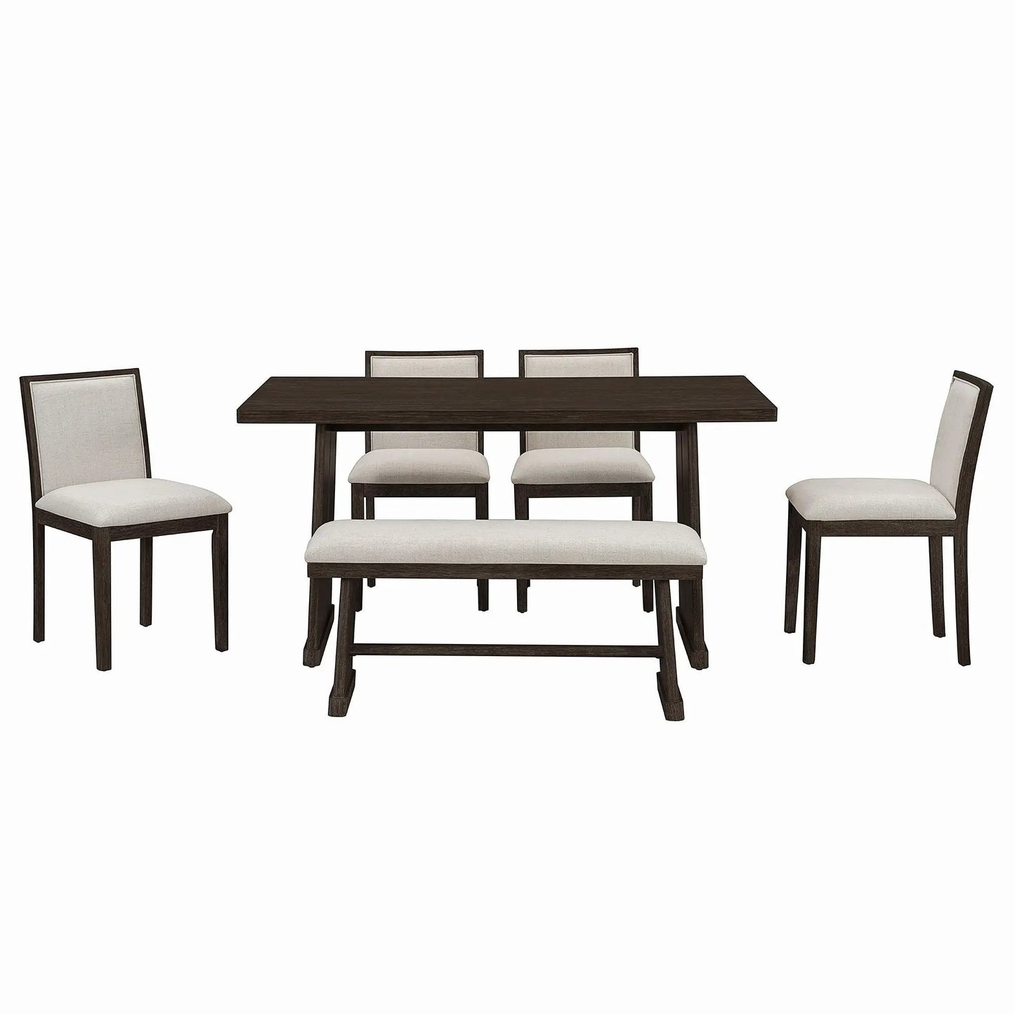 Dining Set With Rectangular Table, 4 Upholstered Chairs & 1 Padded Bench in wood finish on Tampa Home & Garden Store