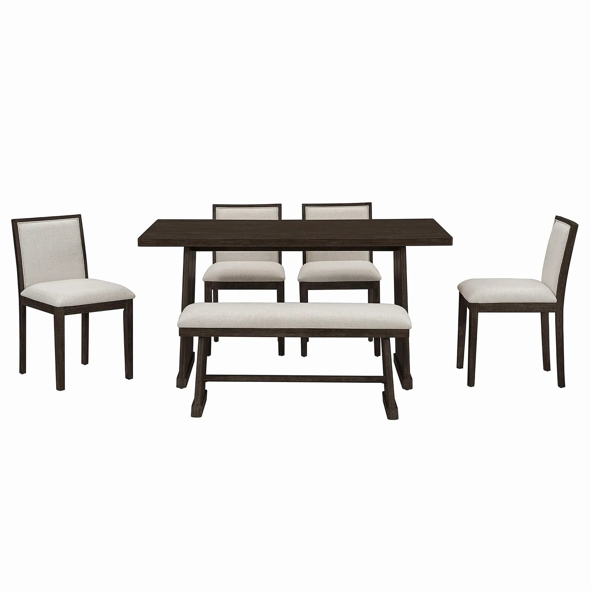 Dining Set With Rectangular Table, 4 Upholstered Chairs & 1 Padded Bench in wood finish on Tampa Home & Garden Store