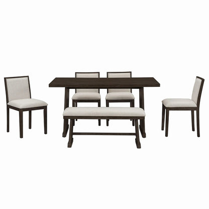 Dining Set With Rectangular Table, 4 Upholstered Chairs & 1 Padded Bench in wood finish on Tampa Home & Garden Store