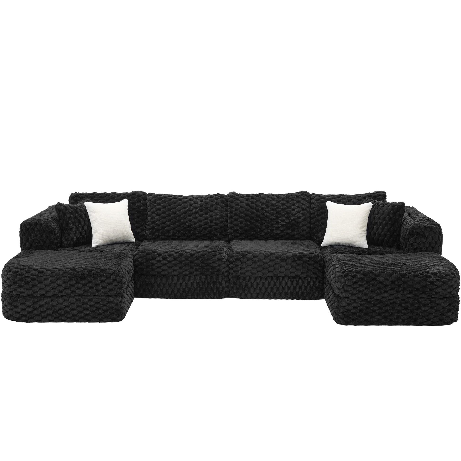 HouseOfZazla modular sectional sofa in black boucle knit with 2 movable ottomans on Tampa Home & Garden Store