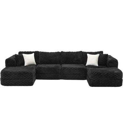 HouseOfZazla modular sectional sofa in black boucle knit with 2 movable ottomans on Tampa Home & Garden Store