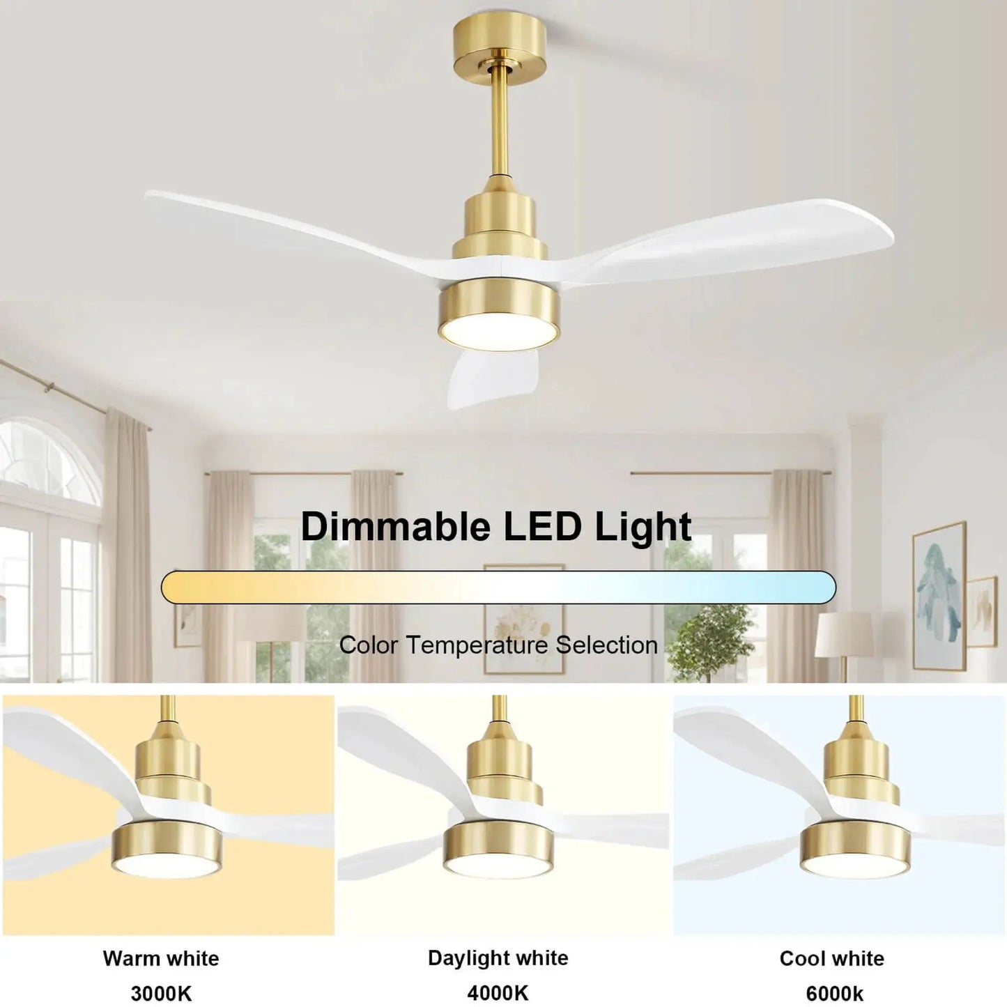 Indoor Ceiling Fan with Dimmable LED Light Remote
