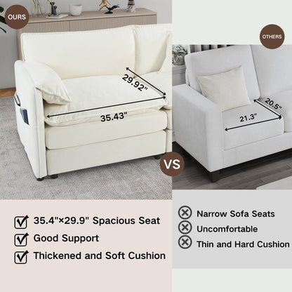 Modern Comfy Deep Seat Sectional Sofa Cloud Couch With Ottoman cream upholstery HouseOfZazla on Tampa Home & Garden Store