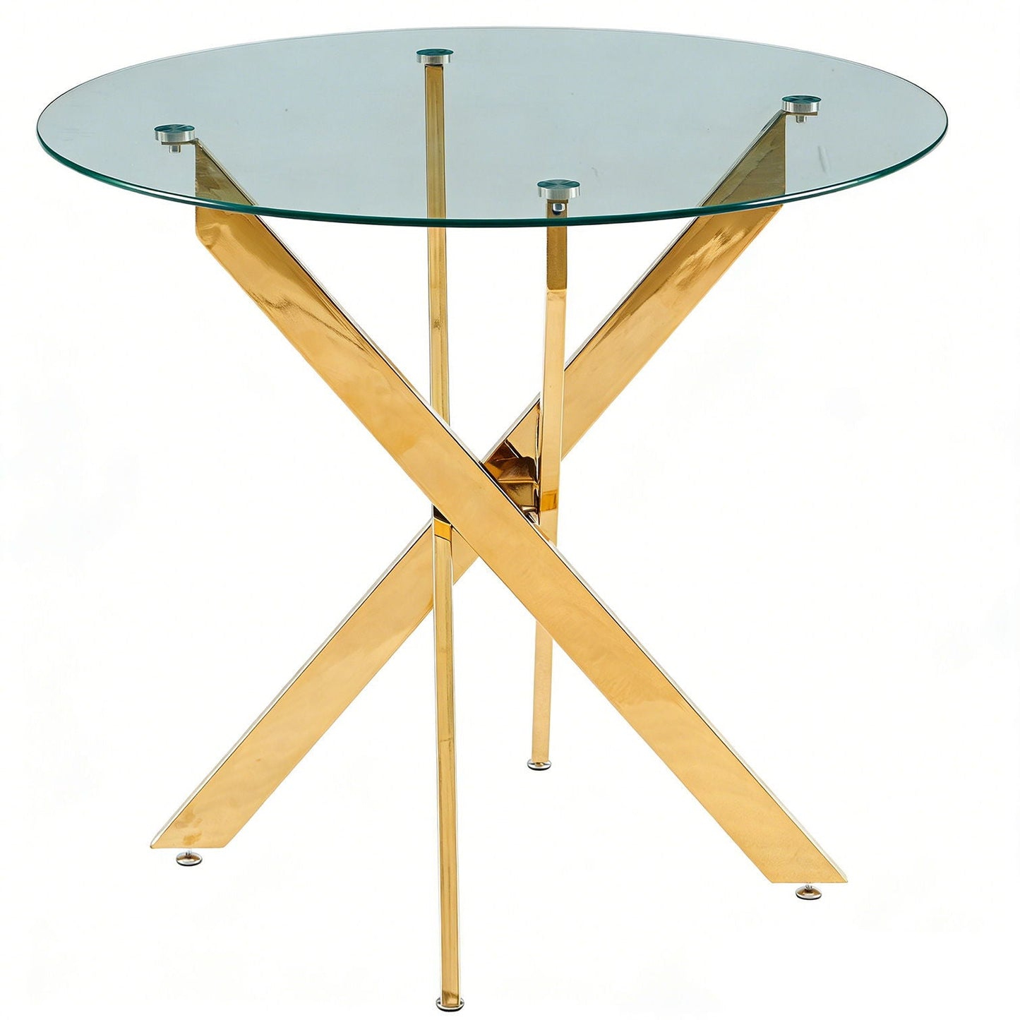 Modern Glass Dining Table with Metal Cross Legs