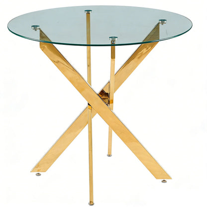 Modern Glass Dining Table with Metal Cross Legs