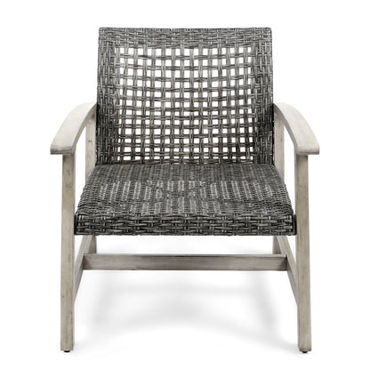 Outdoor Club Chair in Gray with Rattan and Acacia