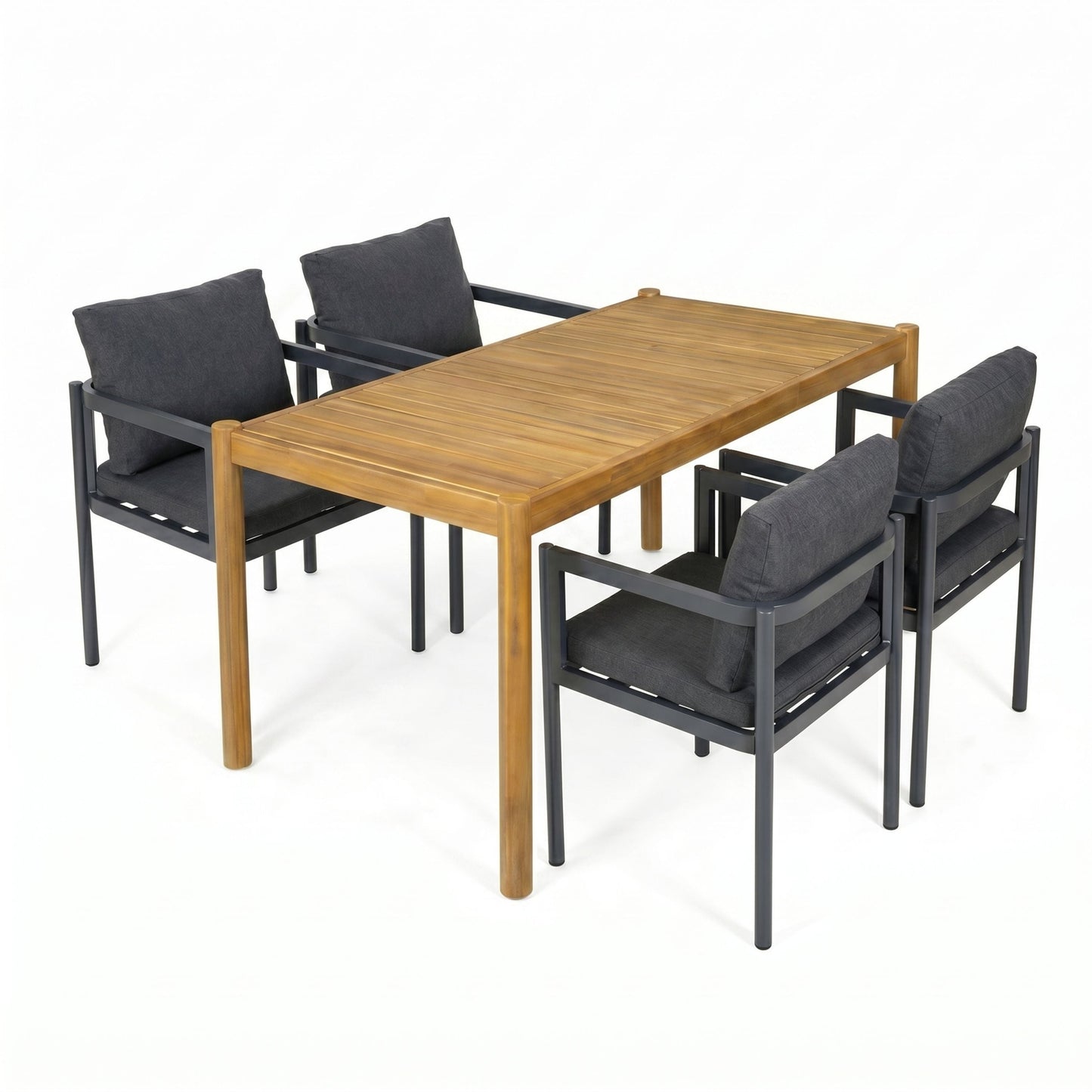 5 Piece Acacia Wood Patio Dining Set and Chairs