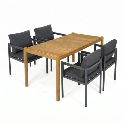 5 Piece Acacia Wood Patio Dining Set and Chairs