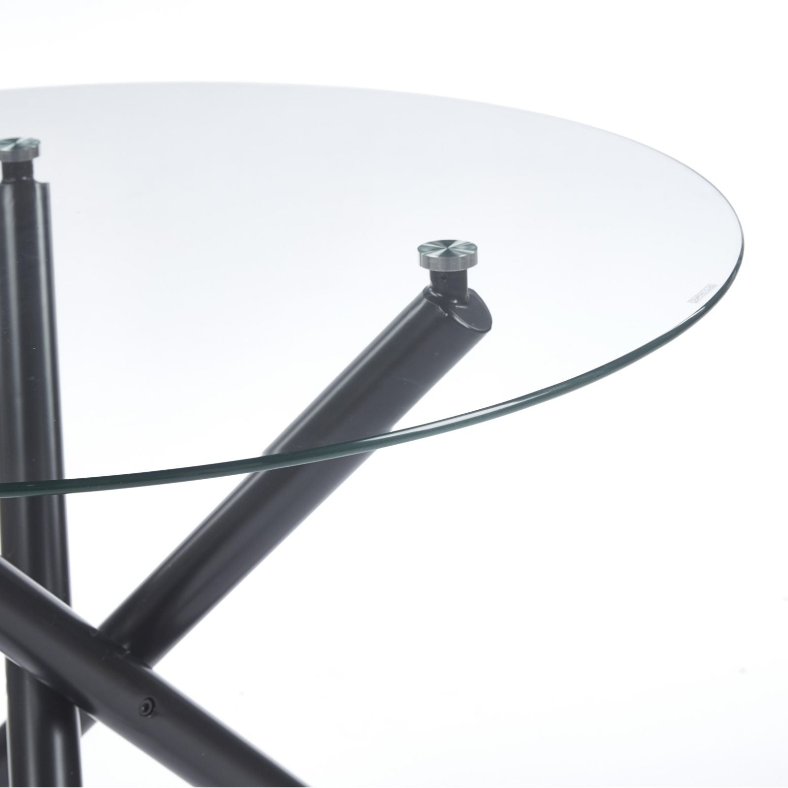 Dining Table HouseOfZazla with round clear glass top and black metal legs on Tampa Home & Garden Store
