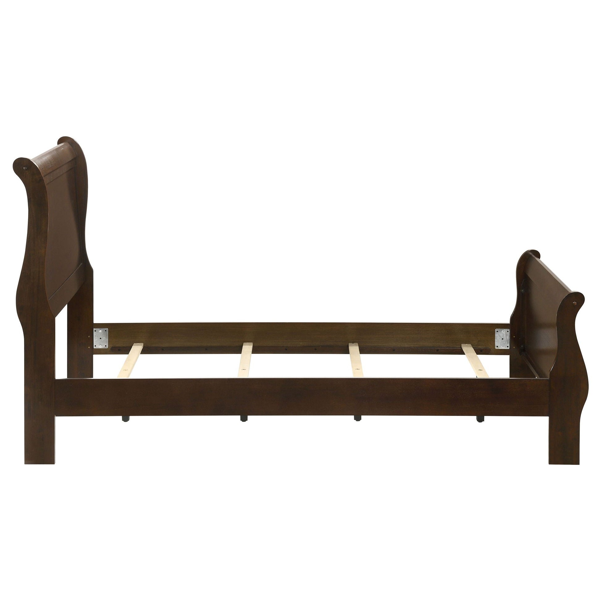 Graffenstaden Sleigh Bed dark brown wood with curved headboard and footboard on Tampa Home & Garden Store