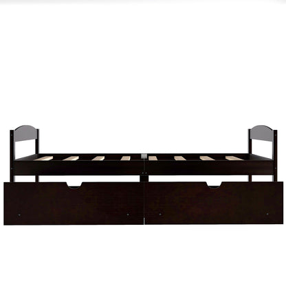 Platform bed with 2 drawers, dark espresso wood, slat base, HouseOfZazla storage bed on Tampa Home & Garden Store