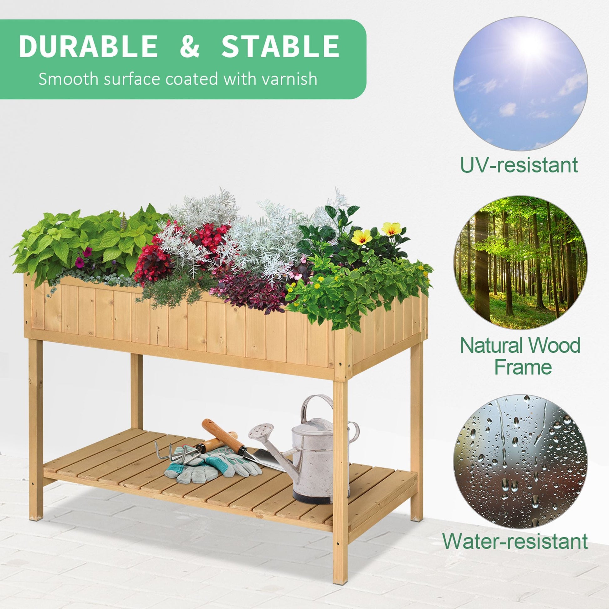 Outsunny 43-inch wooden raised garden bed with 8 pockets and shelf, natural wood frame on Tampa Home & Garden Store