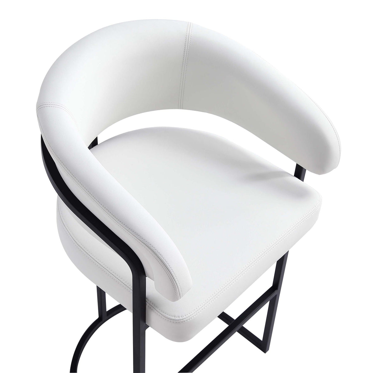 Augusta Counter Stool white leather curved back 24-27 in HouseOfZazla black metal base on Tampa Home & Garden Store