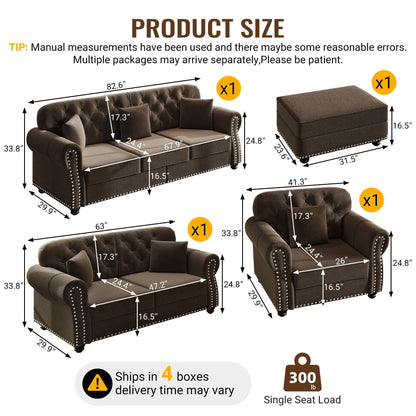 Upholstered Sofa Set with Nailhead and Pillows