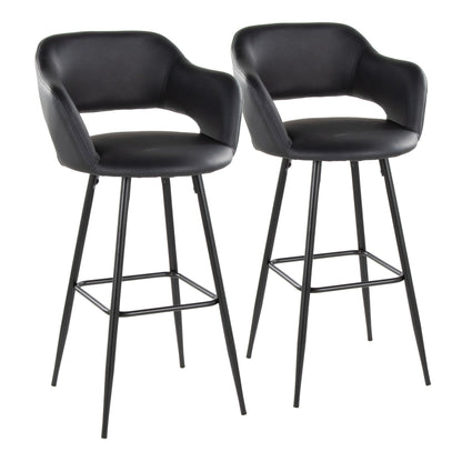 Barstool set of 2, contemporary black faux-leather stools with square footrests on Tampa Home & Garden Store