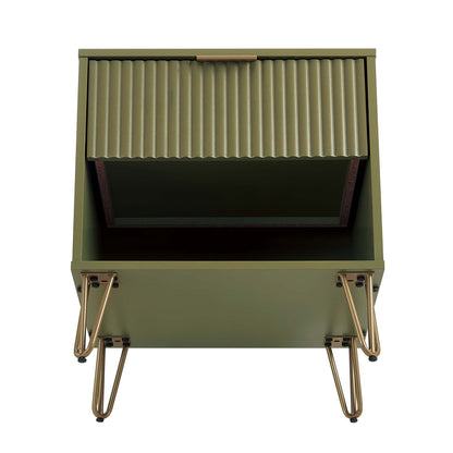 Modern Nightstand olive green with fluted drawer and gold hairpin legs by HouseOfZazla on Tampa Home & Garden Store