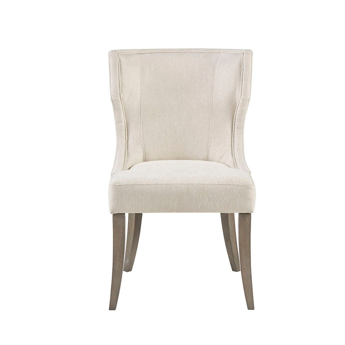 Wingback dining chair in cream with textured fabric and wooden legs on Tampa Home & Garden Store