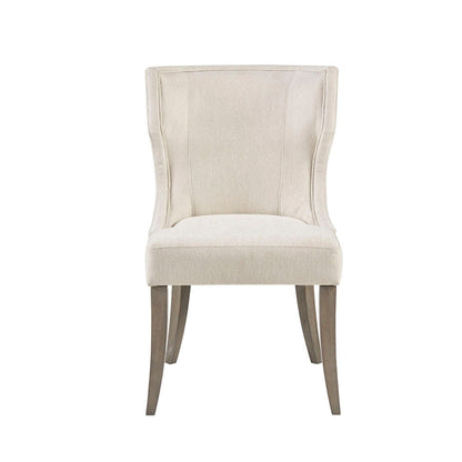 Wingback dining chair in cream with textured fabric and wooden legs on Tampa Home & Garden Store
