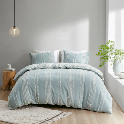HouseOfZazla King/Cal King cotton jacquard duvet cover set aqua/ivory, reversible 3-piece on Tampa Home & Garden Store