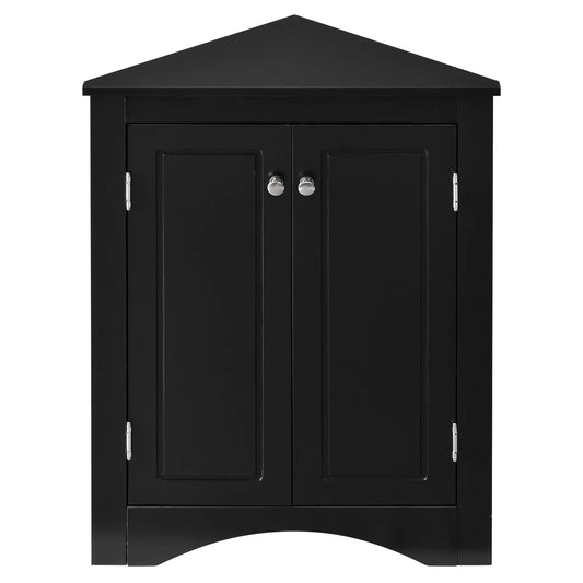Triangle black bathroom storage cabinet with two-panel doors and silver knobs on Tampa Home & Garden Store