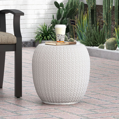 Antique White Concrete Side Table For Patio