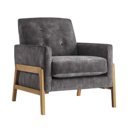 Tufted back accent arm chair in dark gray upholstery with wooden legs HouseOfZazla on Tampa Home & Garden Store