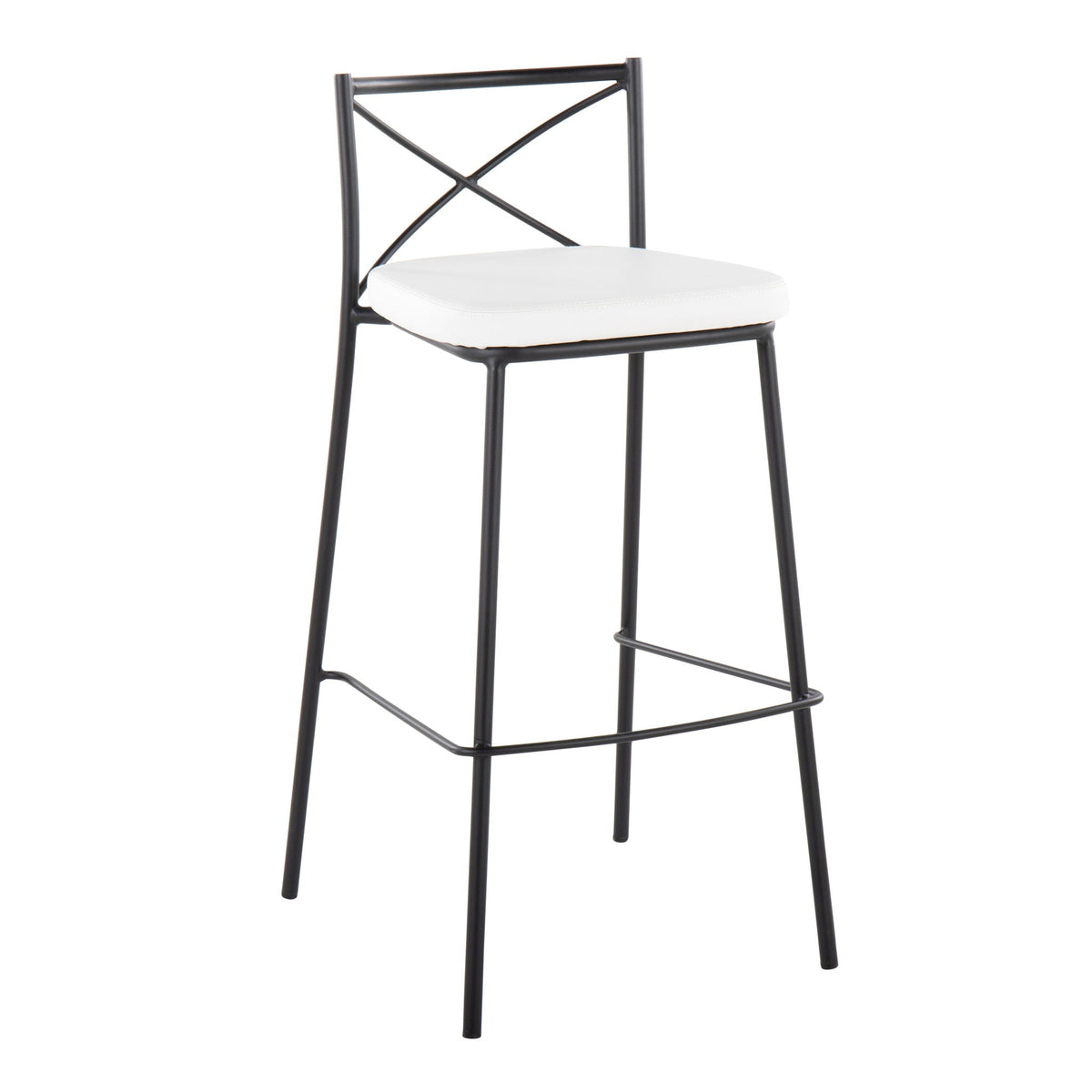 Bar stools set of 2, contemporary fixed-height, black metal frame, white cushions, HouseOfZazla on Tampa Home & Garden Store