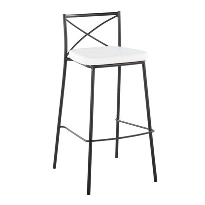 Bar stools set of 2, contemporary fixed-height, black metal frame, white cushions, HouseOfZazla on Tampa Home & Garden Store