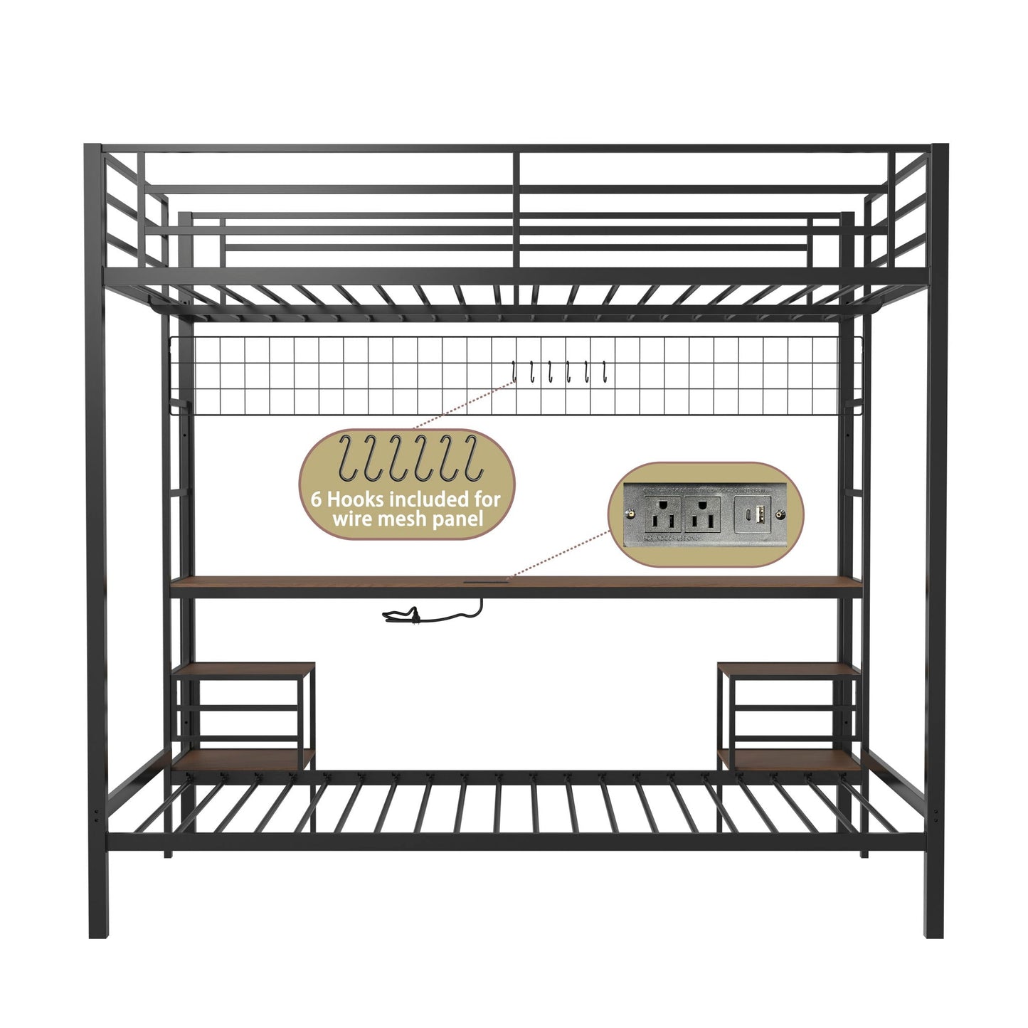 Ethan bunk bed with desk and storage shelves; black metal frame by HouseOfZazla on Tampa Home & Garden Store