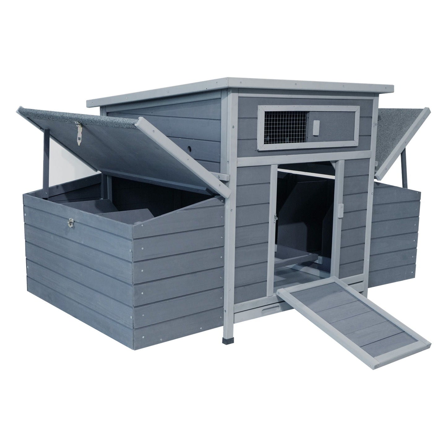 Large blue-gray wooden chicken coop with dual nesting boxes and ramp by HouseOfZazla on Tampa Home & Garden Store