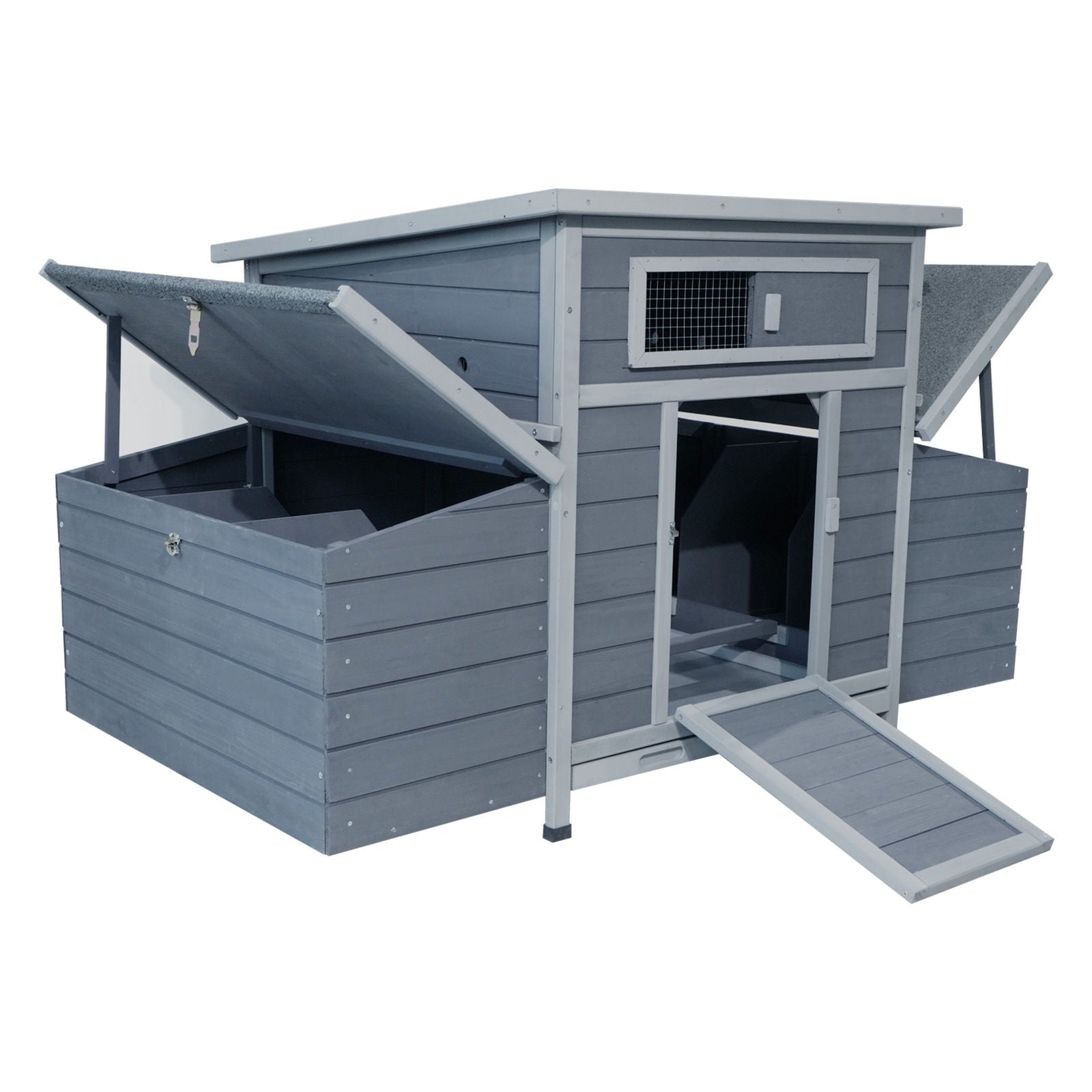 Large blue-gray wooden chicken coop with dual nesting boxes and ramp by HouseOfZazla on Tampa Home & Garden Store