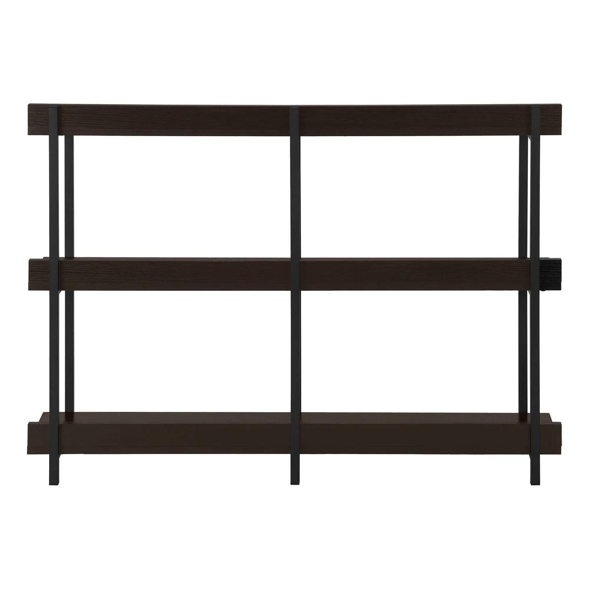 Accent console table 3-tier design for entryway in dark brown wood with black metal frame on Tampa Home & Garden Store