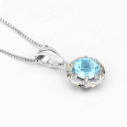 Pendant with 2.32ct blue topaz and white diamonds, 14K gold with silver setting chain on Tampa Home & Garden Store
