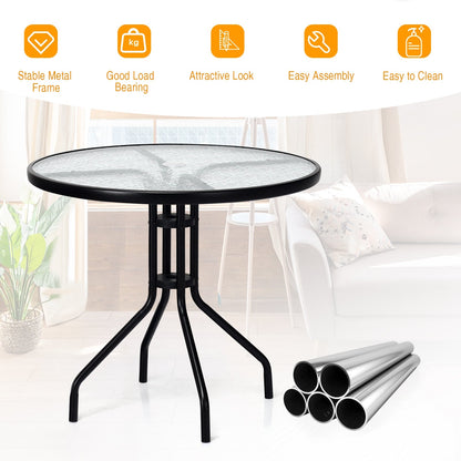 Mesa Redonda para Patio Exterior de 32 Pulgadas con Tapa de Vidrio Templado y Agujero para Sombrilla