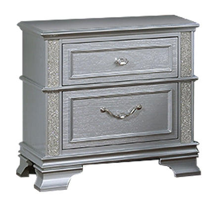 3 Piece Bedroom Set with bed and two nightstands, silver mirrored finish with crystal trim on Tampa Home & Garden Store