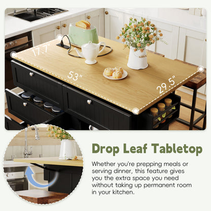 Farmhouse Kitchen Island With Drop Leaf and Seats