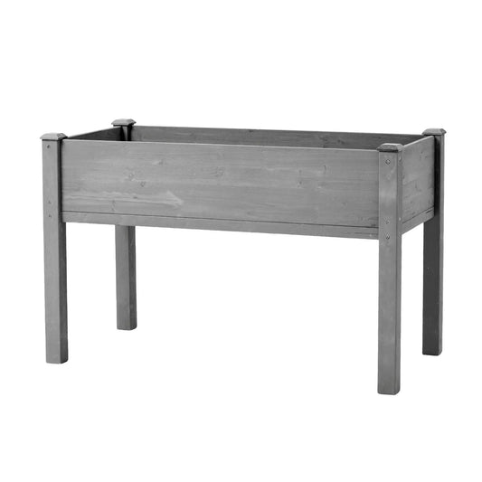Planter elevated wooden raised garden bed on four legs with cap posts in gray finish by Unique Piece Furniture on Tampa Home & Garden Store