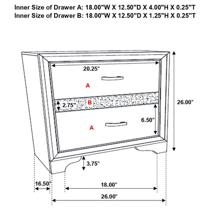 Annie 4 Piece Bedroom Set dresser schematic with drawers A & B and measurement lines on Tampa Home & Garden Store