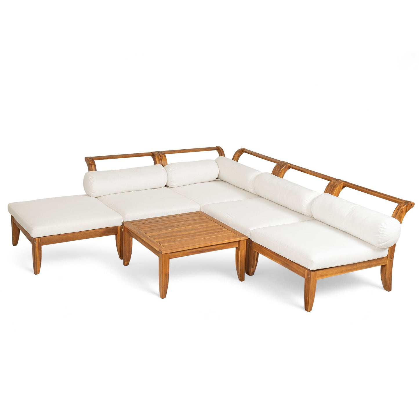 6pc Acacia wood outdoor modular sectional with daybed tea table cushions HouseOfZazla on Tampa Home & Garden Store