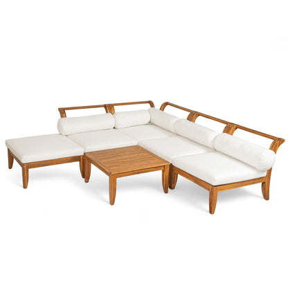 6pc Acacia wood outdoor modular sectional with daybed tea table cushions HouseOfZazla on Tampa Home & Garden Store