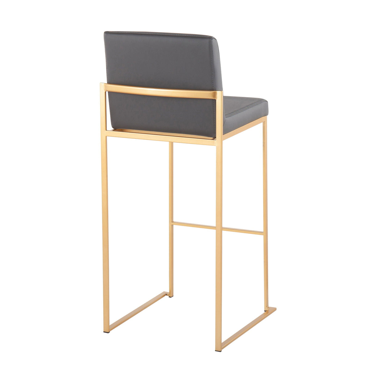 Contemporary high-back barstool with upholstered gray seat and back, gold metal frame on Tampa Home & Garden Store
