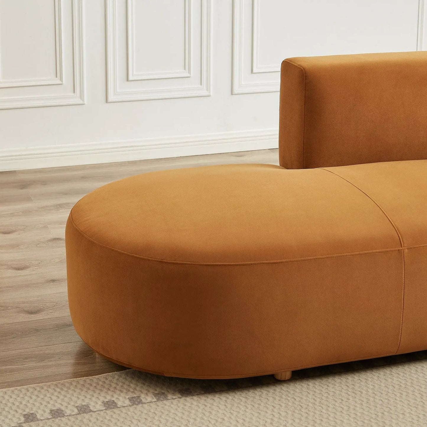 Orby stylish stationary sectional sofa in warm tan leather with rounded edge on Tampa Home & Garden Store